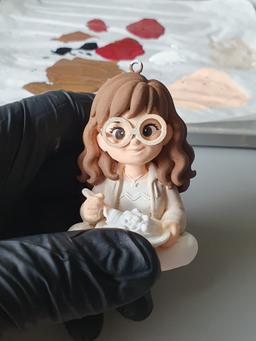 Girl with spaghetti. Personal keychain for her, handmade. Perfect gift that will last for years
